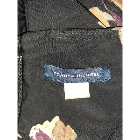 TOMMY HILFIGER Size 10 A-Line Dress Black Brown Floral 3/4 Sleeve Stretch Knit - Picture 7 of 7
